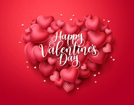 Valentines day hearts vector greeting card. Happy valentines day text with heart shape elements in red background. Vector illustration.のイラスト素材