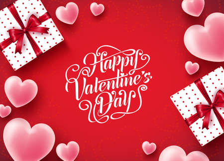 Happy Valentine's Day Background Lovely Design with Lots of Hearts in Red Background Poster Greeting Card. Vector Illustrationのイラスト素材