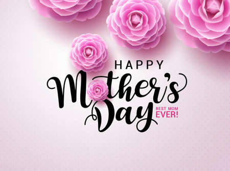Happy mother's day vector concept design. Mother's day greeting typography text with camellia flowers in pink background for mothers day celebration. Vector illustrationのイラスト素材