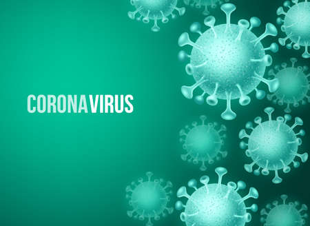 Corona virus covid-19 vector background template. Corona virus ncov pandemic outbreak and worlds deadly novel virus in green background. Vector illustration.のイラスト素材