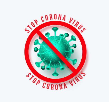 Corona virus prevention sign vector banner design. Stop novel corona virus text signage and covid-19 outbreak icon of novel virus isolated in white background. Vector illustration.のイラスト素材