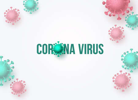 Corona virus covid-19 text vector background. Covid-19 outbreak and worlds pandemic deadly novel virus in white background. Vector illustration.のイラスト素材