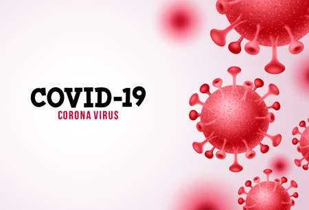Covid-19 coronavirus vector background. Covid-19 corona virus text in white space with red novel corona virus. Vector illustration.のイラスト素材