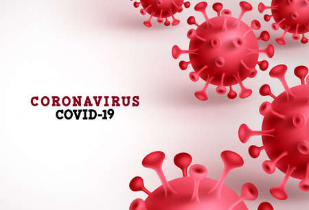 Coronavirus covid-19 vector background. Corona virus covid19 text in white empty space with 3D red novel corona virus for medical template. Vector illustration.のイラスト素材
