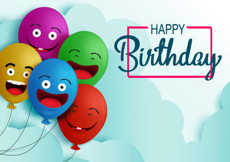 Happy birthday balloon vector background banner. Happy birthday text in empty space for messages and party colorful balloons element for kids birthday celebration greeting card. Vector illustrationのイラスト素材
