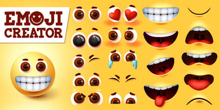 Emoji smileys creator happy vector set. Emojis emoticon character kit in editable faces with different feelings and emotion for sign and symbol design element. Vector illustrationのイラスト素材