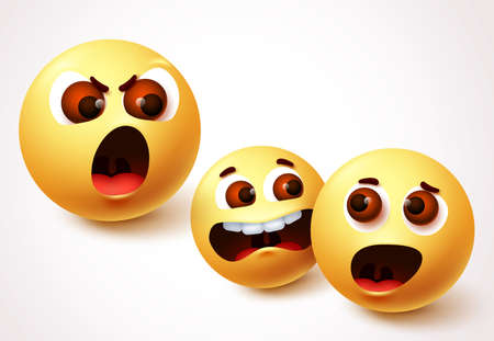Emoji smileys angry boss vector character design. Smiley emoji of parent shouting and child arguments. Vector illustration.のイラスト素材