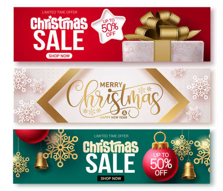 Christmas sale vector banner set. Christmas sale banner collection design for holiday season promotional purposes with xmas elements. Vector illustrationのイラスト素材