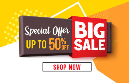 Big sale vector banner design. Special offer with up to 50% off text in 3d signage element for discount sale promotion advertisement. Vector illustration.のイラスト素材