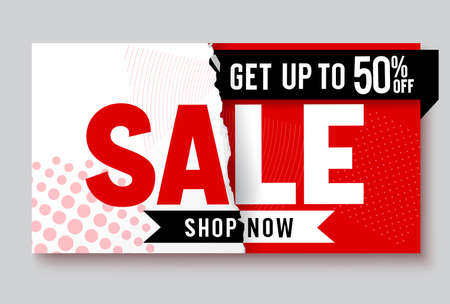 Sale vector banner design. Sale with up to 50% off  text in label tags element for limited time discount promotion offer. Vector illustration.のイラスト素材