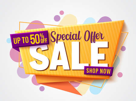 Sale special offer vector banner design. 50% off sale text in colorful abstract background for marketing advertisement discount promo . Vector illustration.のイラスト素材