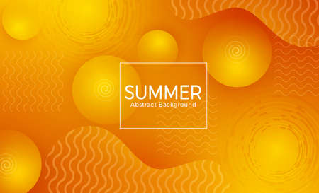 Summer vector abstract template design. Summer abstract background with circle, spiral and wave shapes in geometric orange color for summer backdrop concept. Vector illustrationのイラスト素材