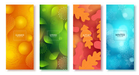 Season abstract vector poster set. Seasonal colorful background like summer, spring, autumn and winter for poster wallpaper collection design. Vector illustrationのイラスト素材