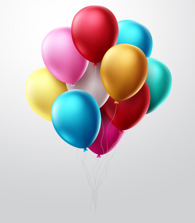 Birthday balloons vector concept. Colorful bunch of flying balloon elements for birthday party celebration and invitation card design. Vector illustrationのイラスト素材