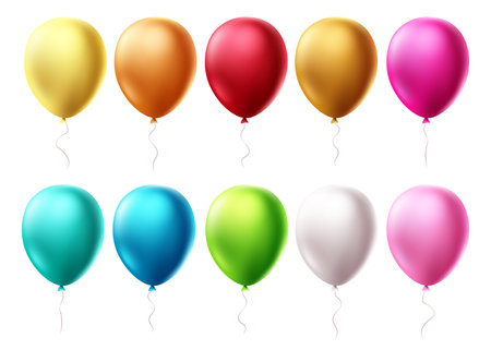 Birthday balloons set vector design. Colorful balloons isolated in white background for birthday celebrations and party decorations. Vector illustration.のイラスト素材