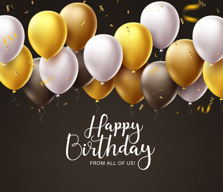 Birthday balloons vector template design. Balloon elements for birthday invitation card and party celebration in black empty space for text background design. Vector illustrationのイラスト素材