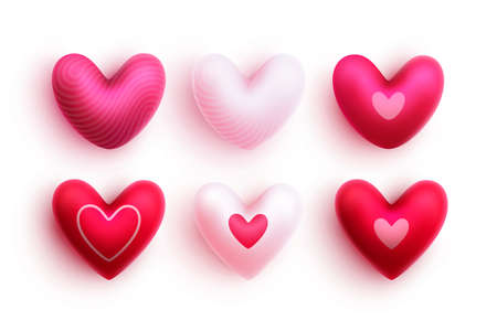Heart balloons vector set. Valentine's heart balloon elements isolated in white background for greeting card design. Vector illustration.のイラスト素材