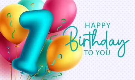 Happy birthday vector design. 1st birthday invitation card in pattern space for text with colorful balloons and confetti party elements. Vector Illustration.のイラスト素材