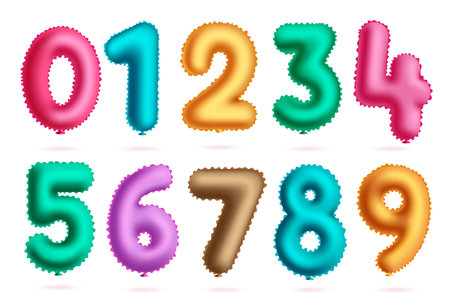 Birthday balloons number set vector design. Birthday colorful balloon elements for party event background decoration. Vector Illustration.のイラスト素材