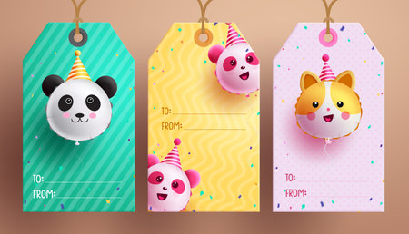 Birthday tags vector poster set design. Happy birthday gift tag lay out collection for party, events and wedding occasion for banner background. Vector Illustration.のイラスト素材
