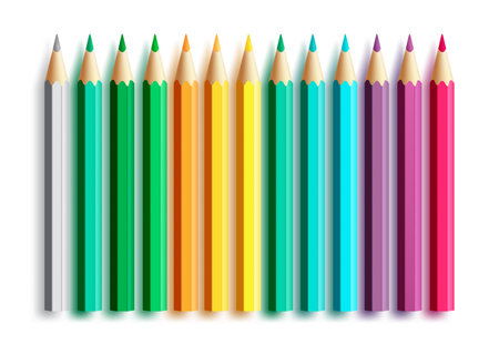 Color pencil vector set design. Color pencil student supplies element isolated for back to school collection. Vector illustration educational tools.のイラスト素材