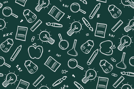 Back to school seamless vector design. School doodle elements in endless background. Vector illustration educational supplies.のイラスト素材
