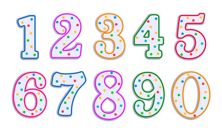 Birthday numbers set vector design. Birthday number elements party and event decoration isolated in white background. Vector illustration cake topper collection.のイラスト素材
