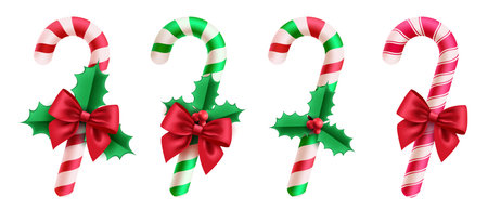 Christmas candy cane vector set design. Candy cane christmas elements collection in colorful stripe red and green pattern for holiday season ornaments decoration. Vectorのイラスト素材