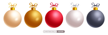 Christmas balls colorful vector set design. Christmas balls colorful ornaments with plain, glossy, shiny and round shape elements for holiday season elegant sphere collection.のイラスト素材