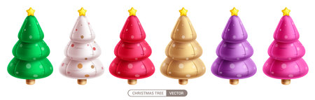 Christmas pine tree elements vector set design. Christmas tree inflatable in cone shape balloons collection for seasonal holiday elements. Vector illustration xmas tree ornamentsのイラスト素材