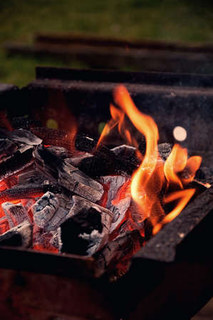 Flames on the Barbecue grillの写真素材