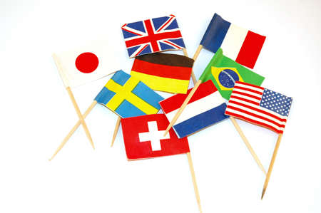 party picks with little flags of different countriesの写真素材
