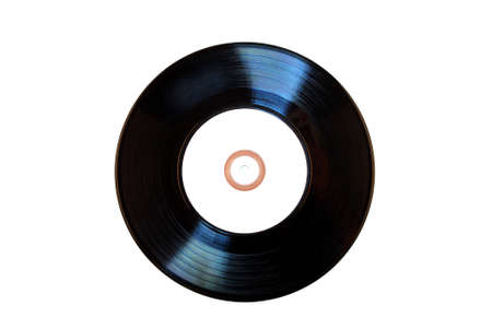 Vinyl record with white label on white backgroundの写真素材
