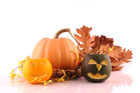 Halloween Pumpkins on white background, halloween conceptの写真素材