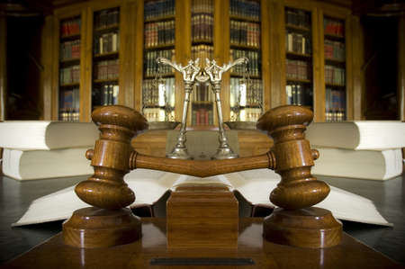 Symbol of law and justice in the library, law and justice concept