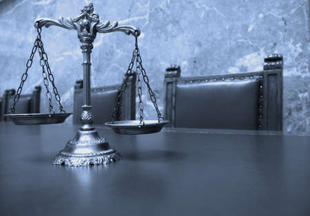 Symbol of law and justice, law and justice concept, blue toneの写真素材