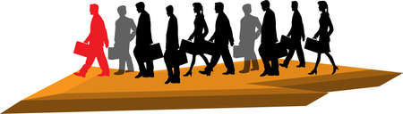 Group of busy business people silhouettes walking on the arrowのイラスト素材