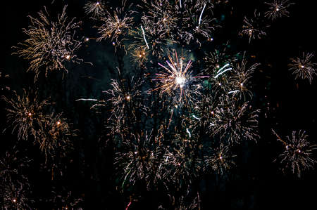 Fireworks at New Year city night celebrationの写真素材