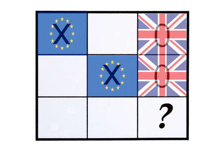 EU and United Kingdom flag on the board of Tic Tac Toe Game, concept of Brexit referendumの写真素材
