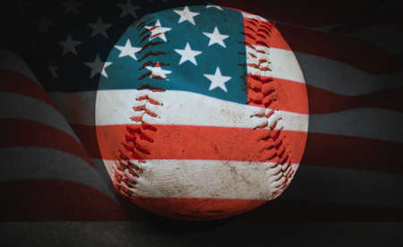 Baseball with United States flag on the dark backgroundの写真素材