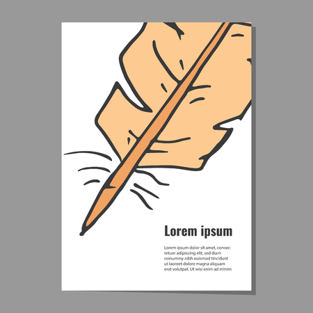 Card template with decorative orange feather for poster, flyer, banner invitations.のイラスト素材