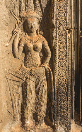 Carved structure and relief in Angkor Wat Temple. Siem Reap, Cambodia