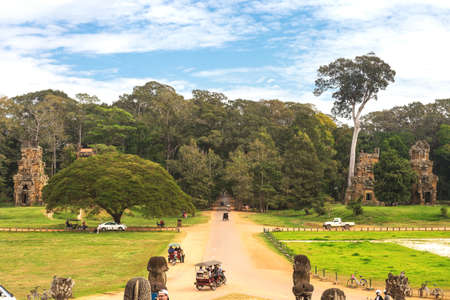 Angkor Thom, Siem Reap, Cambodia - December 7, 2016: Driveway to Royal Palace.のeditorial素材