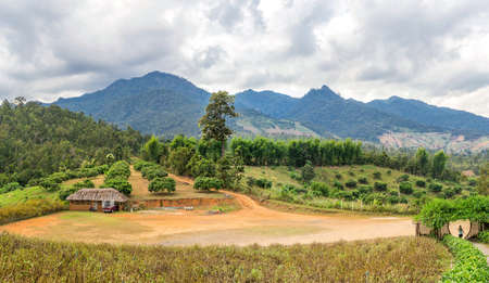 Pai, Thailand - November 29, 2016 : Santichon Chinese Village at Mae Hong Son Province. Picturesque observation point. Panoramaのeditorial素材