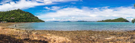 Fishing village at low tide - ethnic buildings and long tail boats. Koh Lanta Island, Krabi Province, Thailand. Panoramaのeditorial素材