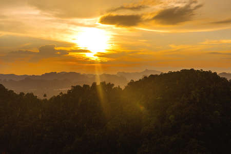 Tiger Cave Temple at Krabi Province, Thailand. Picturesque observation point. Beautiful sunsetの写真素材