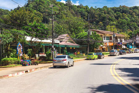 Krabi Town, Thailand - December 16, 2016: Streets of the suburb, cars and buildings.のeditorial素材