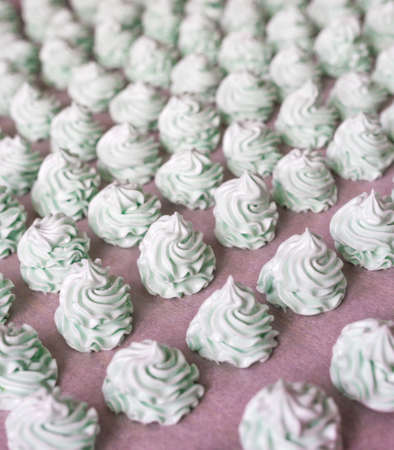Raws of homemade mint marshmallow dessert. Fabrication process.の写真素材
