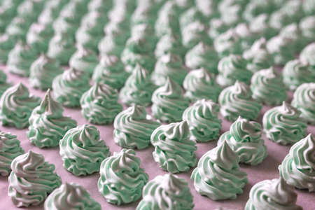 Raws of homemade mint marshmallow dessert. Fabrication process.の写真素材