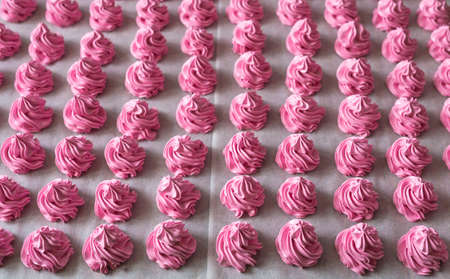 Raws of homemade strawberry marshmallow dessert. Fabrication process.の写真素材